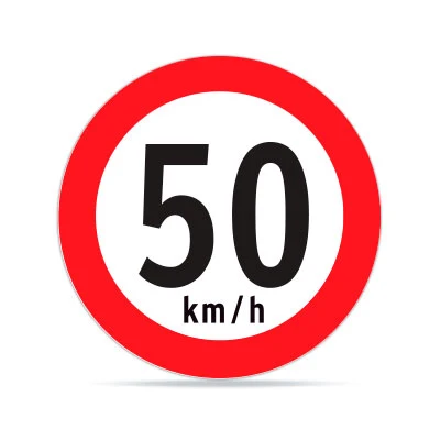 Imagen de apoyo: Una señal circular con orla roja y el número 50 en su interior indica: